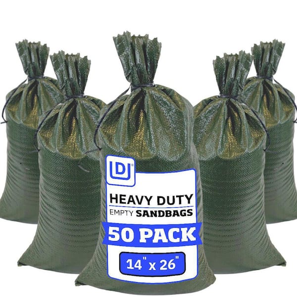 DURASACK 14 in. x 26 in. Green Woven Sand Bags with Tie String (50-Pack)