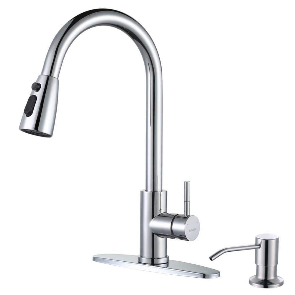 Single-Handle Pull Down Sprayer Kitchen Faucet with Deckplate and Soap Dispenser in Polished Chrome price history on PriceWatchPro