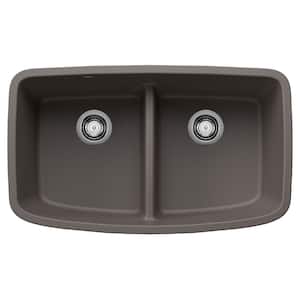 VALEA 32 in. Undermount 50/50 Double Bowl Volcano Gray Granite Composite Kitchen Sink