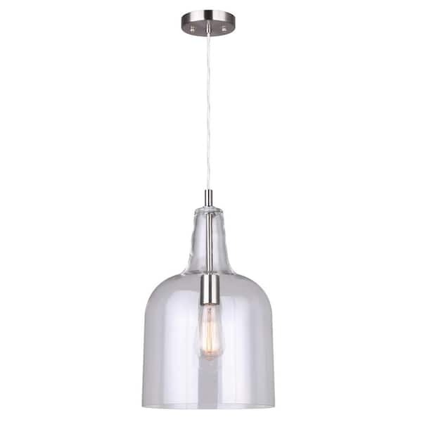 CANARM Keeva 1-Light Brushed Nickel Pendant Light with Clear Glass Shade