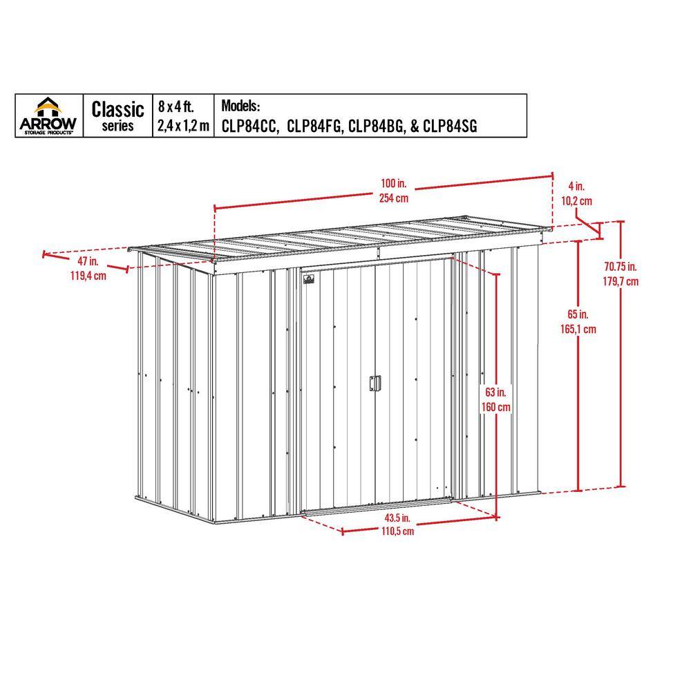 8 ft. x 4 ft. Charcoal Galvanized Steel Storage Shed