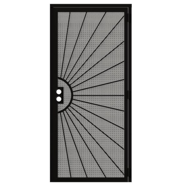 36 in. x 80 in. Universal/Reversible Hinging Black Surface Mount Steel Security Door with Perforated Metal Screen
