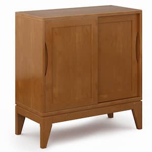 Harper Solid Hardwood 30 in. Wide Mid-Century Modern Low Storage Cabinet in Teak Brown