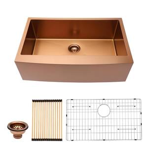 30.00 in .W Farmhouse Apron-Front Stainless Steel Single Bowl in Rose Gold Kitchen sink with Bottom Grids;Strainer