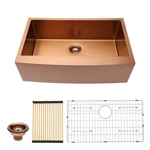 30.00 in .W Farmhouse Apron-Front Stainless Steel Single Bowl in Rose Gold Kitchen sink with Bottom Grids;Strainer