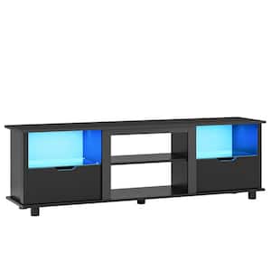 70 in. TV Stand for 70 inch TV, Media console for PS5, LED Entertainment Center with Storage Drawers Black Carbon Fiber