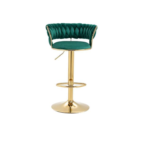 HOMEFUN 37.8 in. Swivel Adjustable Height Metal Frame Cushioned Bar Stool with Emerald Velvet Seat