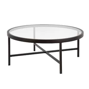 Xivil 36 in. Blackened Bronze Round Glass Top Coffee Table