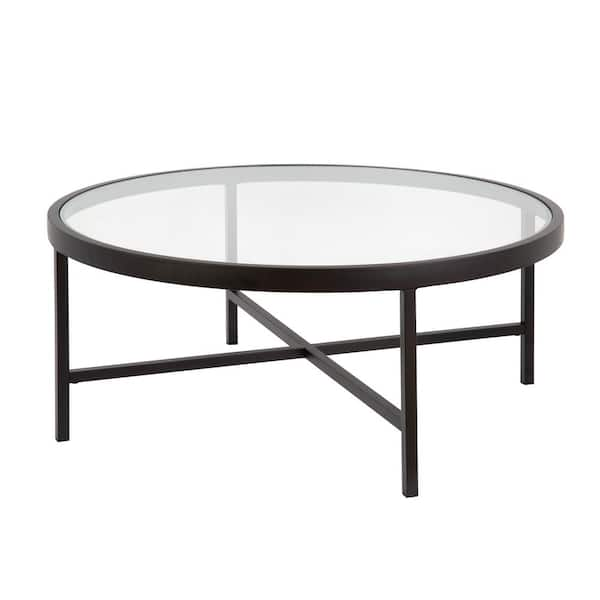 Meyer&Cross Xivil 36 in. Blackened Bronze Round Glass Top Coffee Table