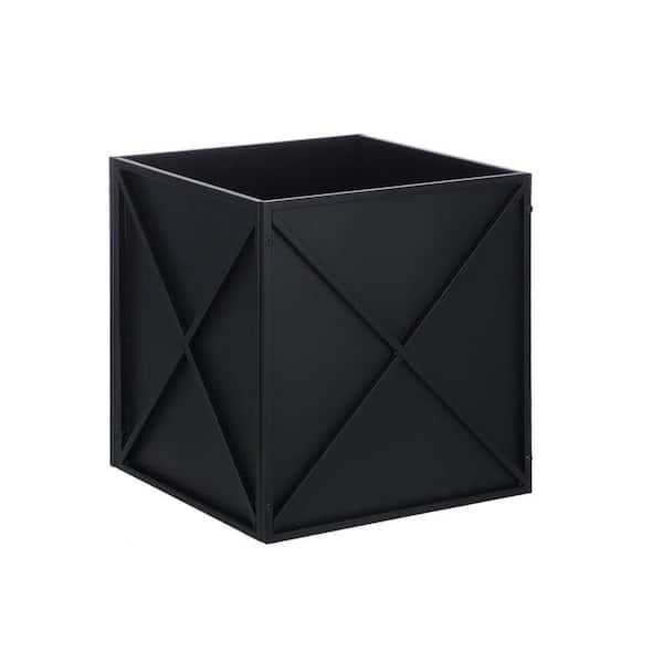 Unbrand Metal Square Tall Planter Black, 17 in. x17 in. x18 in