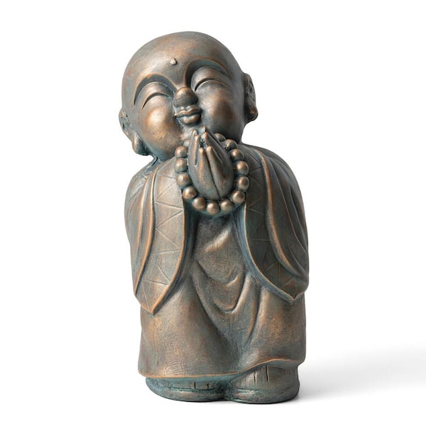 16.5 in. H MGO Faux Bronze Little Buddha Monk Garden Staue