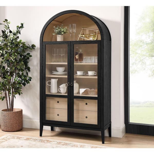 Nolan 74.1 in. Tall Black Oak Medium Density Fiberboard 4 Shelf Accent Bookcase with Storage