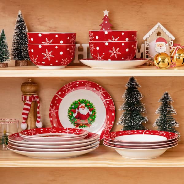 Santa Snowman Christmas Dinnerware Sets VEWEET 16 Piece Porcelain