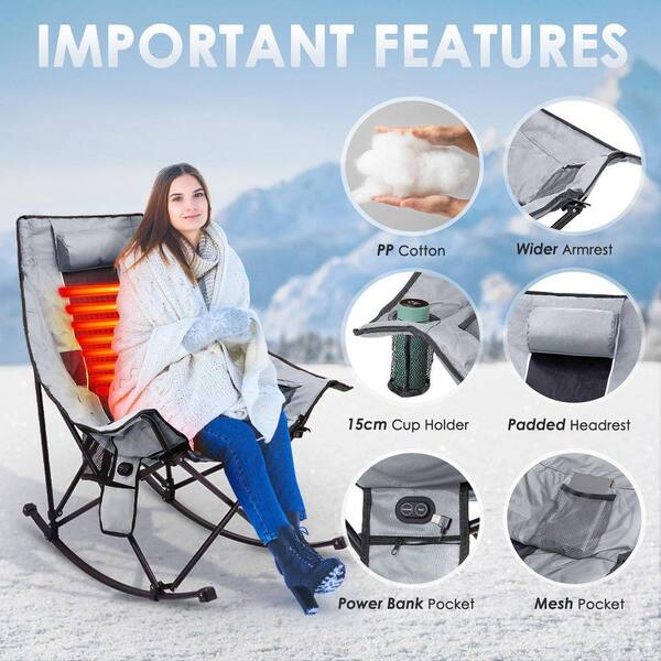 SEEUTEK Heated Rocking Camping Chair, 3-Level Dual Heating Zones