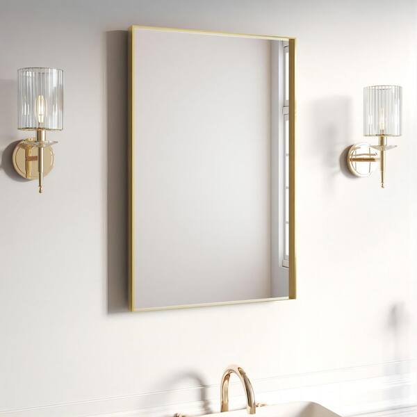 24 in. W x 36 in. H Gold Aluminum Rectangular Framed Wall Bathroom Vanity Wall Mount Mirror