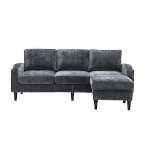 77 in. 4-piece L Shaped Chenille Modern Sectional Sofa in. Grey with Removable Storage Ottoman and Cup Holder
