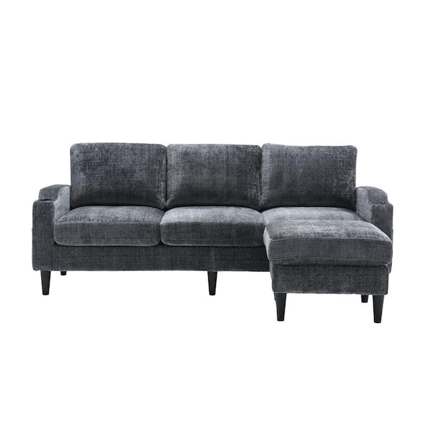 HOMEFUN 77 in. 4-piece L Shaped Chenille Modern Sectional Sofa in. Grey with Removable Storage Ottoman and Cup Holder