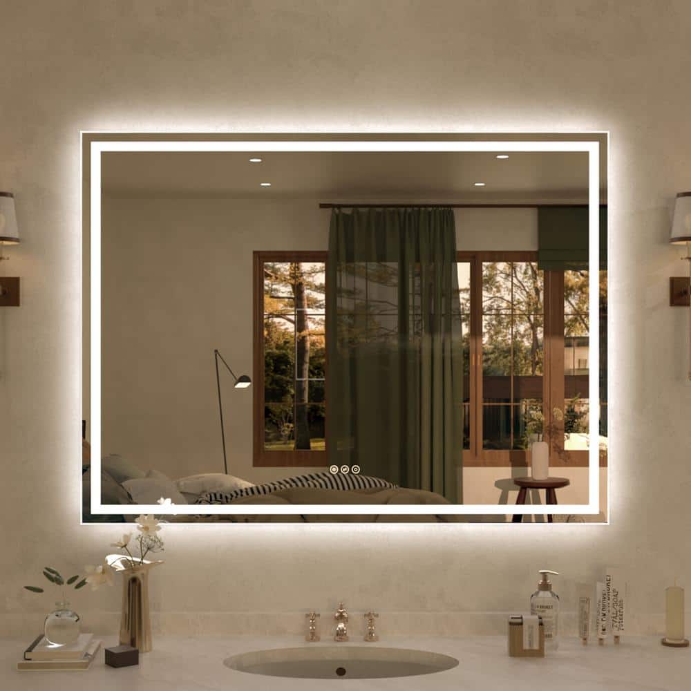 Hermitage Bath Spring 48 in. W x 36 in. H Rectangular Frameless LED Wall Bathroom Vanity Mirror ...
