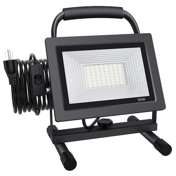 50W 120-Volt 5000 Lumen LED Stand Work Light with Adjustable Flood Beam, IP66 Waterproof, Plug-In, 11.6 in. Tool Only