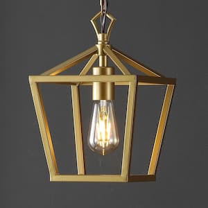 Oslin 8 in. 1-Light Vintage Farmhouse Iron Chain Pagoda LED Pendant Light, Gold Painting