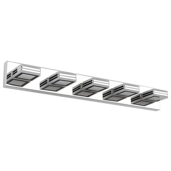 HKMGT 32.2 in. 5-light Chrome LED Vanity Light Over Mirror Bath Wall Lighting Fixtures