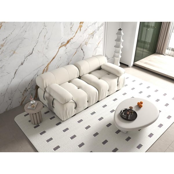 J&E Home 69 in. W Square Arm Velvet Rectangle Sofa in. Beige