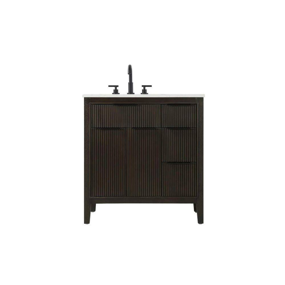 32 in. Single Sink Freestanding Chocolate Oak Bath Vanity with Marble White Engineered Marble Top price history on PriceWatchPro