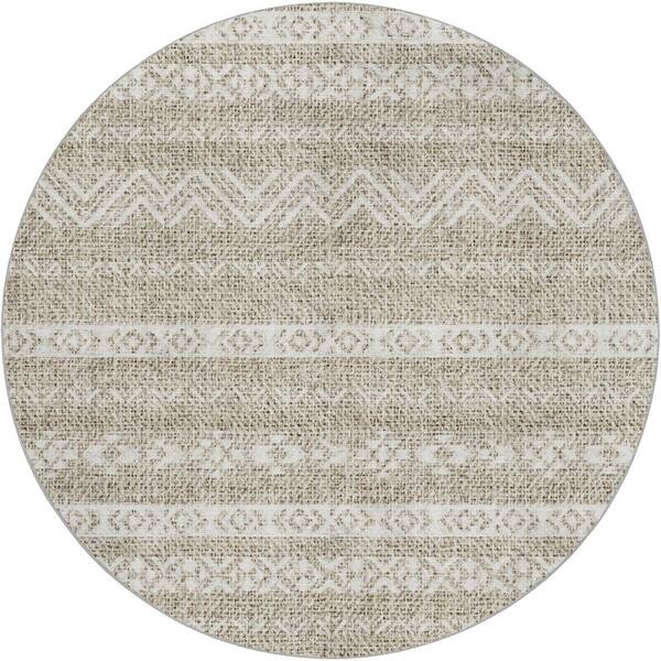 Dream Shag Premium Machine Washable Abstract ADS803 Beige 8 ft. x 8 ft. Round Rug