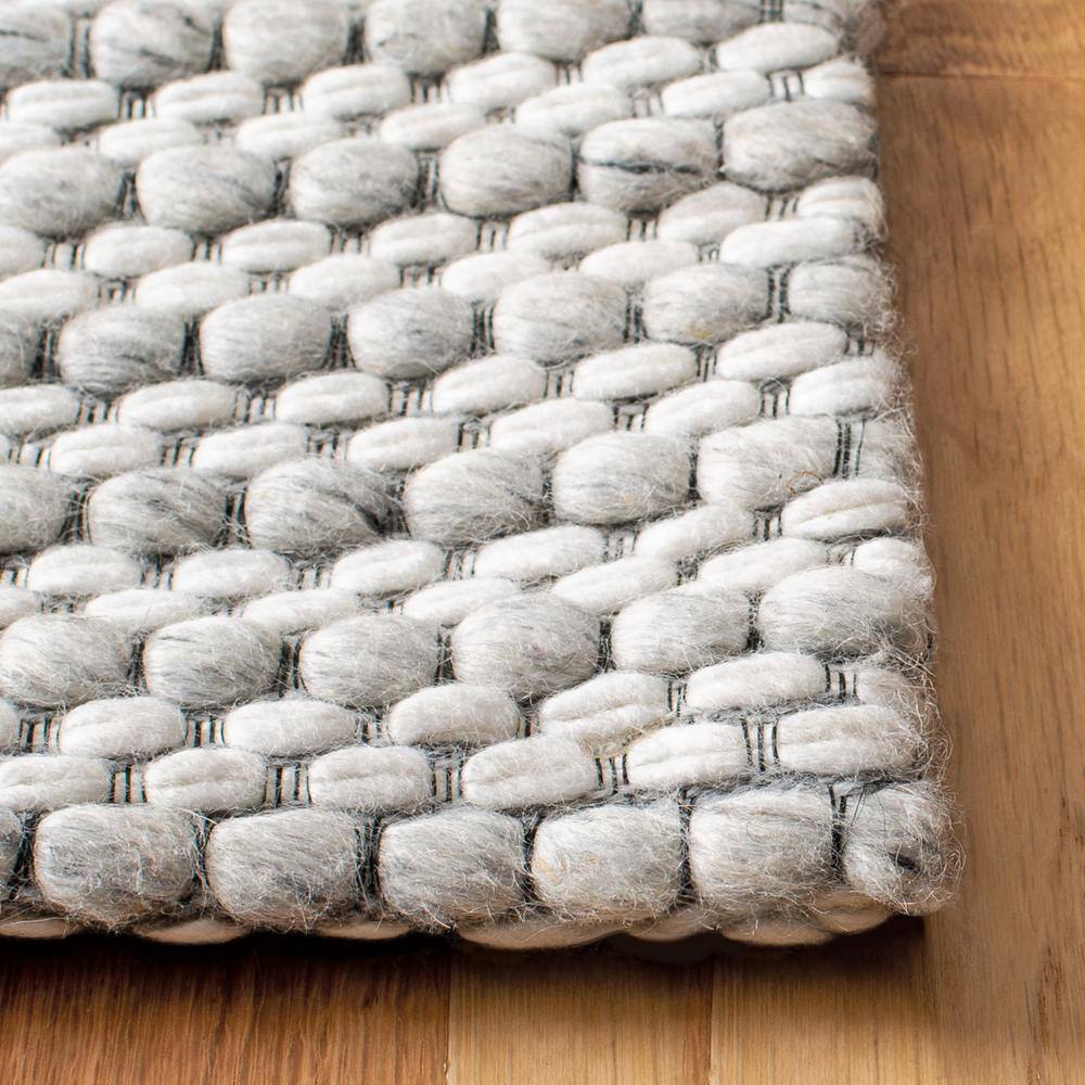Handmade Light Grey and Ivory Wool Striped 10' x 14' Area Rug