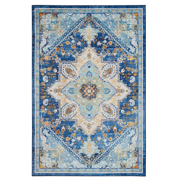 Garvee Multi-Colored/Blue 5 ft. x 7 ft. Boho Vintage Floral Print ...