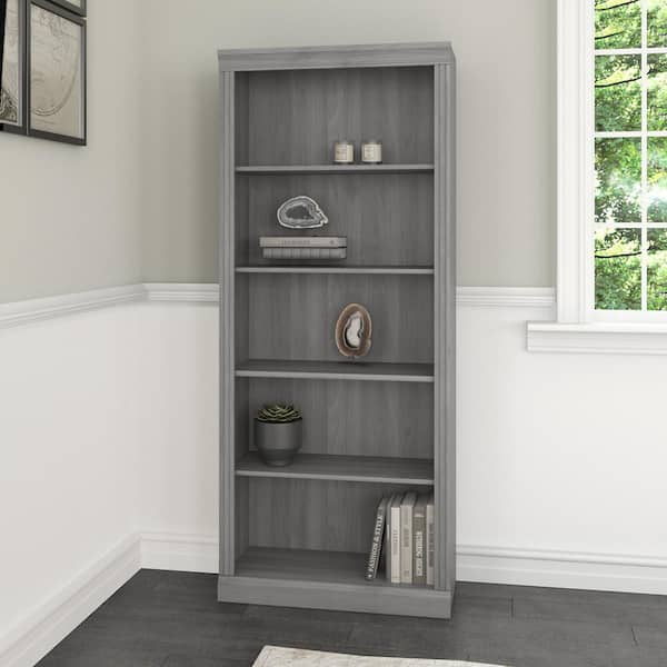 Pemberly Row Tall Narrow 5 Shelf Bookcase in White