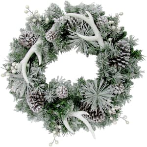 24 in. Artificial Christmas Wreath with Pinecones, Berries, and Antler Decorations