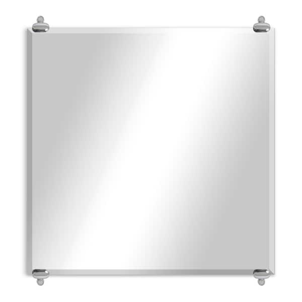 Unbranded Modern Rustic (30in. W x 30in. H) Frameless Square Beveled Wall Mirror Chrome Oval Clips