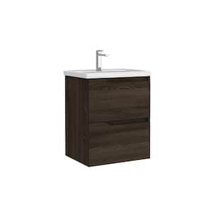 Menta 20 in. W x 16.1 in. D x 23.8 in. H Single Sink Wall Mounted Bath Vanity in Wenge with White Ceramic Top
