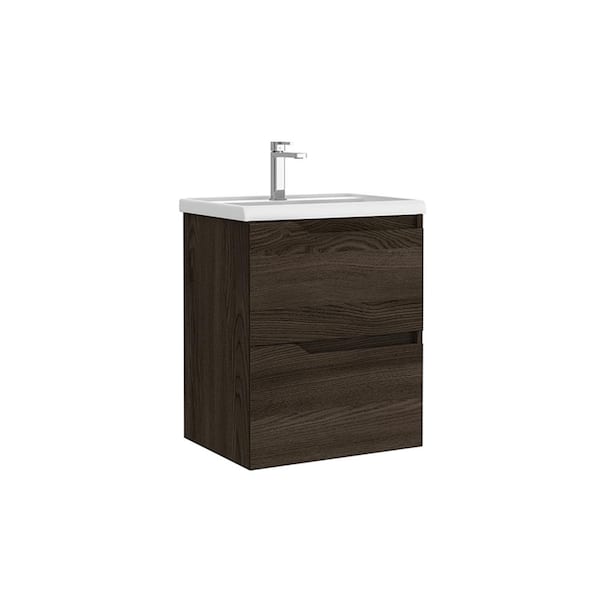 WS Bath Collections Menta 20 in. W x 16.1 in. D x 23.8 in. H Single Sink Wall Mounted Bath Vanity in Wenge with White Ceramic Top