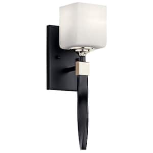 Marette 1-Light Black Bathroom Indoor Wall Sconce Light with Satin Etched Cased Opal Glass Shade