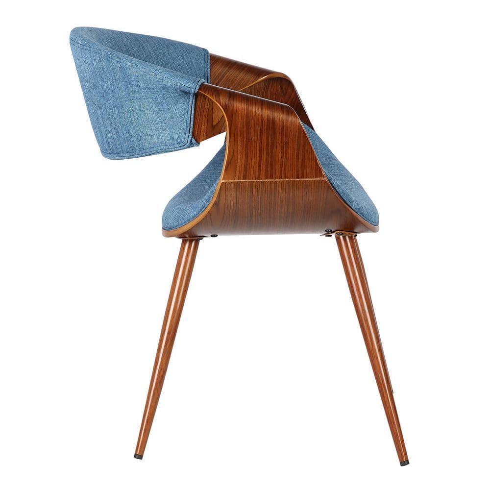 Mid-Century Modern Upholstered Blue Wood Side Chair