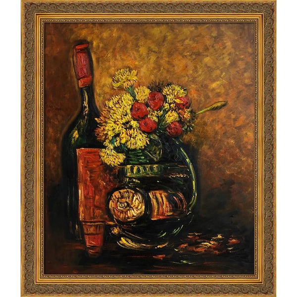 LA PASTICHE Vase With Carnations and Roses, Paris with Baroque Antique Frame by Gogh Framed Art Print Wall Art 24 in. x 28 in.