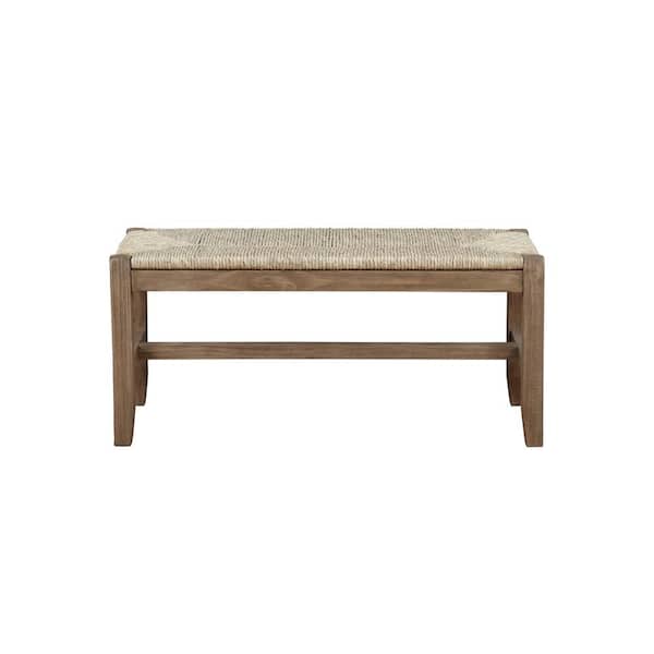 Alaterre Furniture Newport Brown Wood Bench with Rush Seat 18 in. H x 40 in. W x 15 in. D