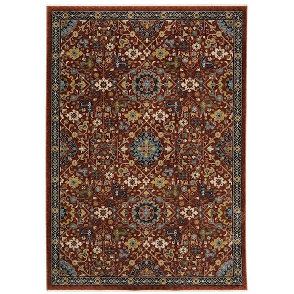 AVERLEY HOME Ambrose Red/Multi 8 ft. x 11. ft. Oriental Floral Polyester Fringe Edge Indoor Area Rug