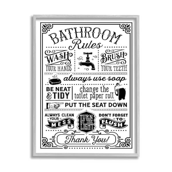 Stupell Industries Vintage Bathroom Rules Diagram List by Lettered and Lined 1-Piece Gray Framed Abstract Giclee Art Print 16 in. x 20 in.