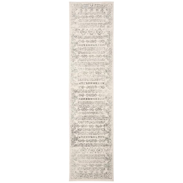 Tulum 2 ft. x 19 ft. Ivory/Gray Border Striped Distressed Runner Rug
