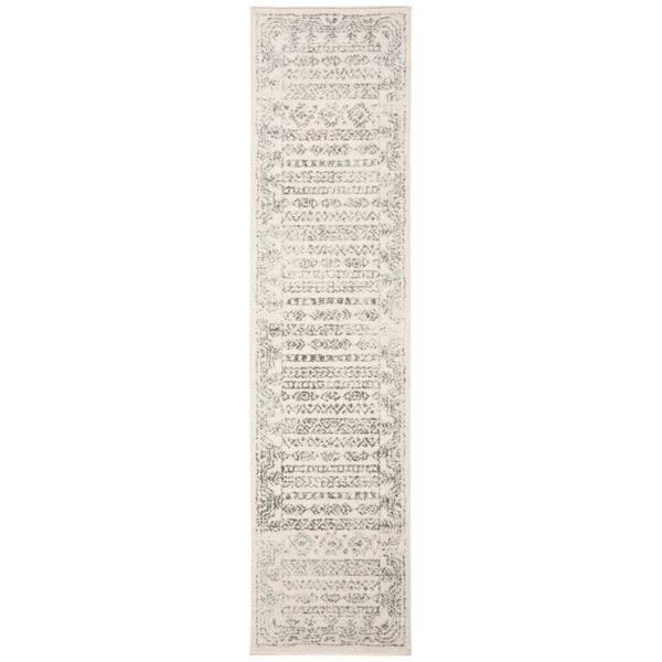Tulum 2 ft. x 21 ft. Ivory/Gray Border Striped Distressed Runner Rug