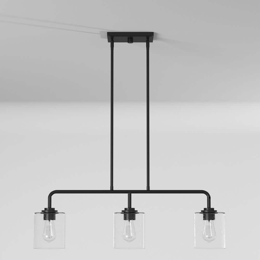 Logan Matte Black 3-Light Island Pendant with Clear Seedy Glass