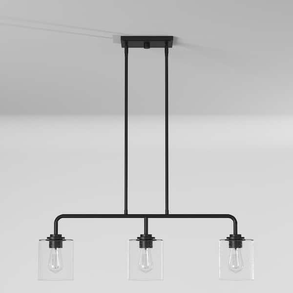 Designers Fountain - Logan 3-Light Matte Black Transitional Linear Chandelier for Kitchen Islands with No Bulbs Included