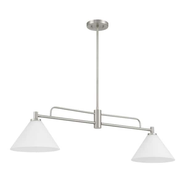 Hunter Saddle Creek 3-Light Brushed Nickel Transitional Opal Glass Linear LED Large Hanging