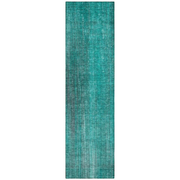 Teal 2 ft. x 8 ft. Woven Striped Runner Indoor/Outdoor Area Rug