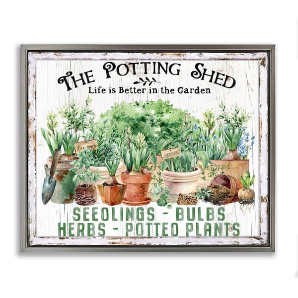 Stupell Industries Farmhouse Potting Shed by Creatif Belle Gray Floater Frame Nature Graphic Art Print 25 in. x 31 in.