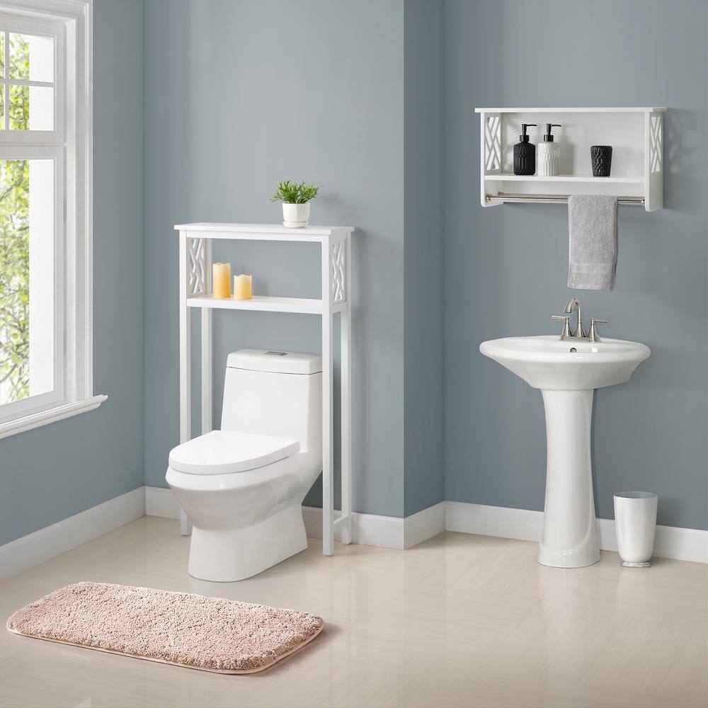 White Wood Over-the-Toilet Storage Shelf with Towel Rods