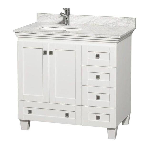Wyndham Collection Acclaim 36 in. Vanity in White with Marble Vanity Top in Carrara White and Square Sink